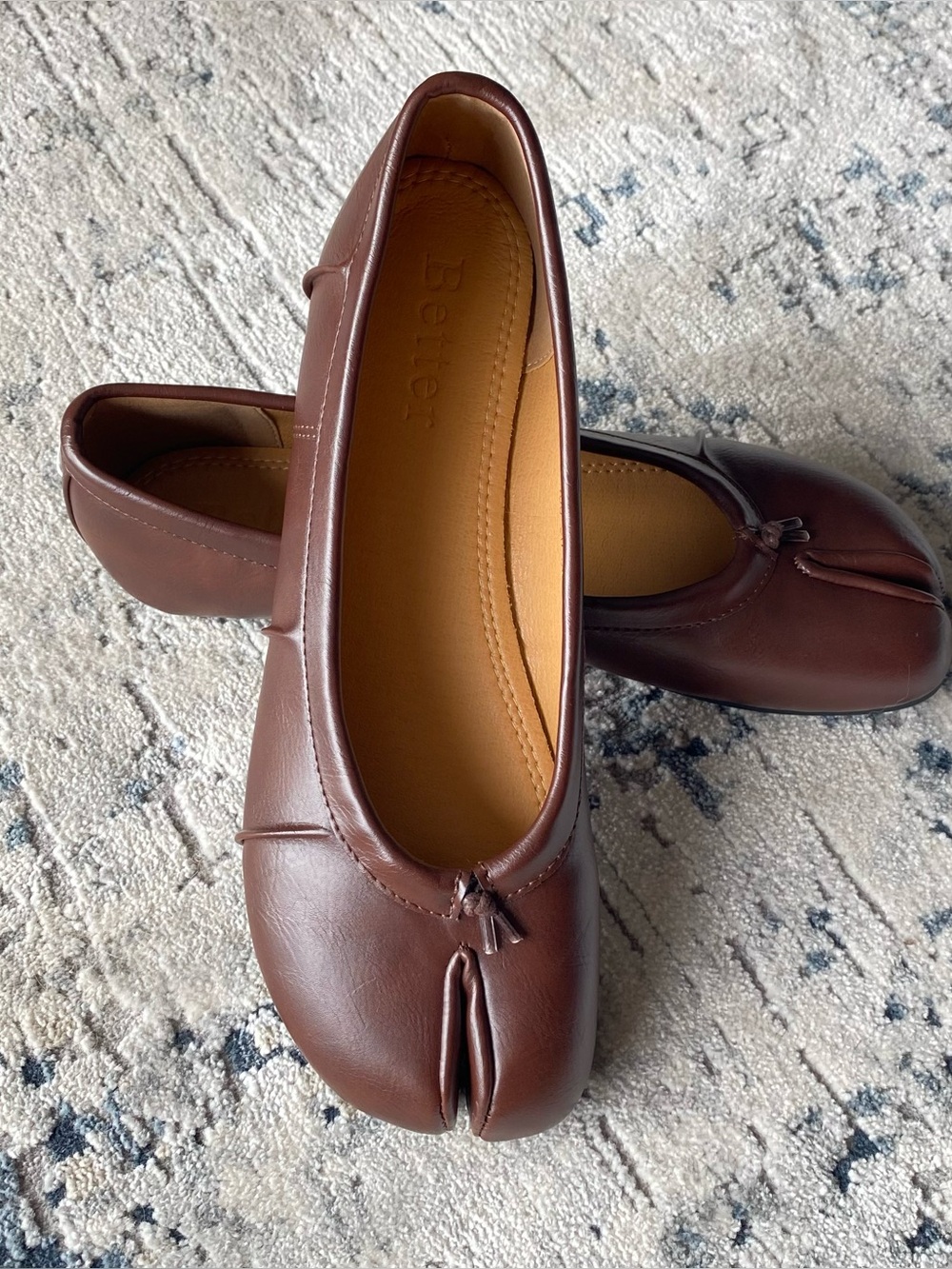 Brown Genuine Leather Tabi Ballet Flats - Picture 3 of 10